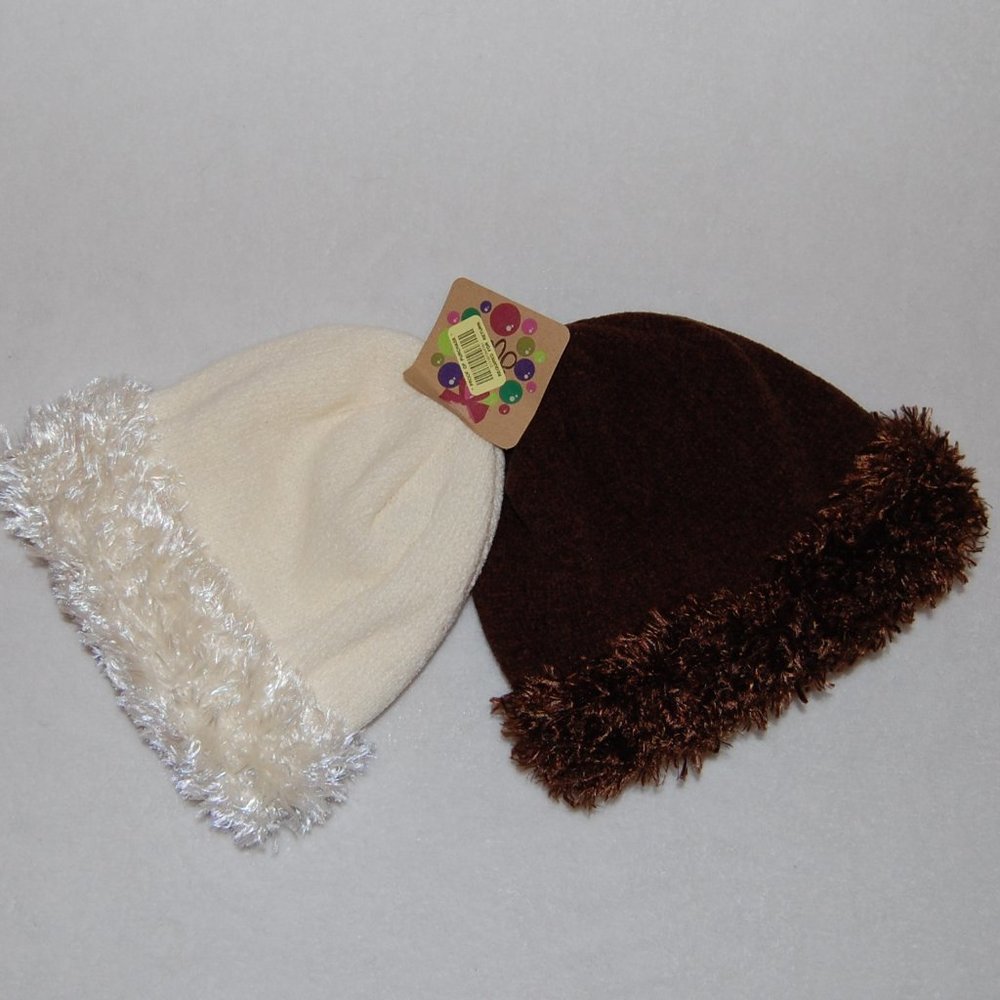 Dillard's Hats, Faux Fur Brim, Brown & Off-White